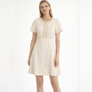 Vintage Ivory / Cream Lace Trim A-Line Dress Romantic Cottagecore Short Sleeve